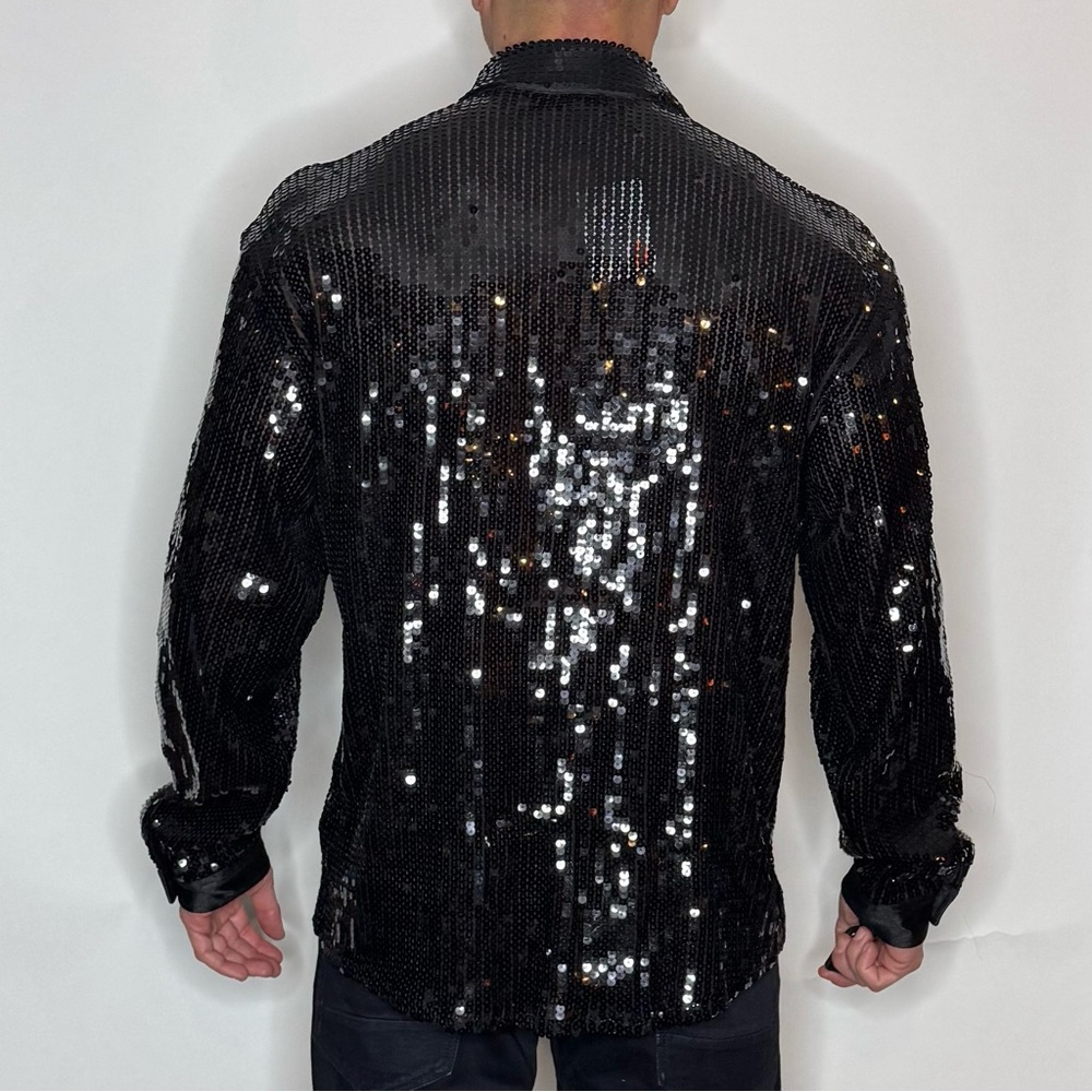 Forever 21 Elegant Black Sequin Men's Shirt - Picture 5 of 8